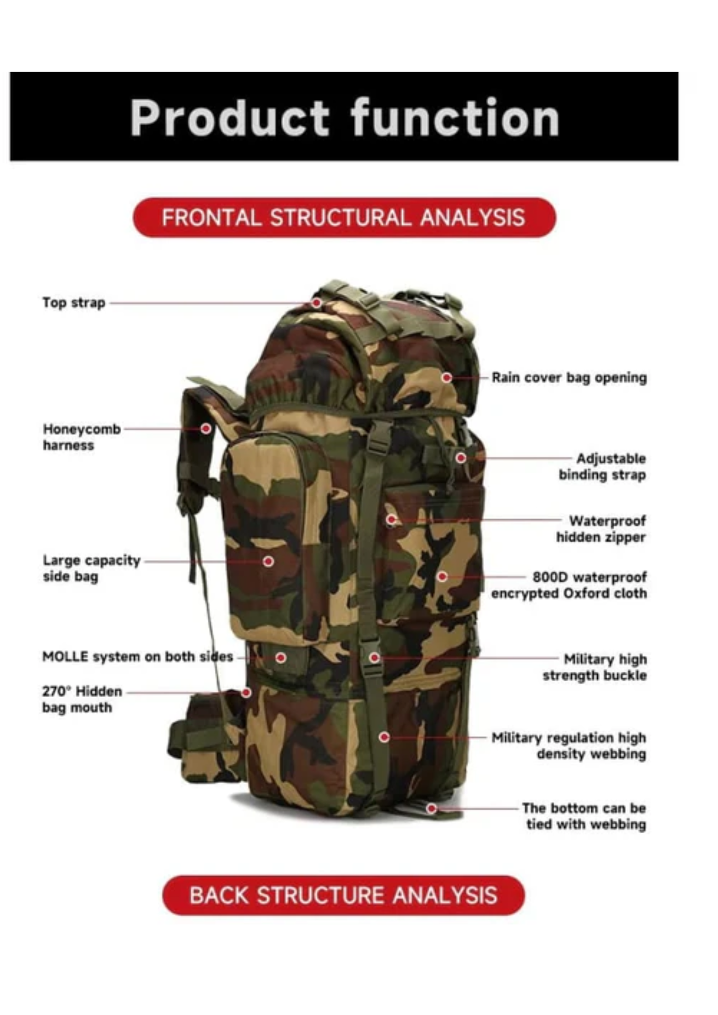 65L Outdoor Tactical Backpack