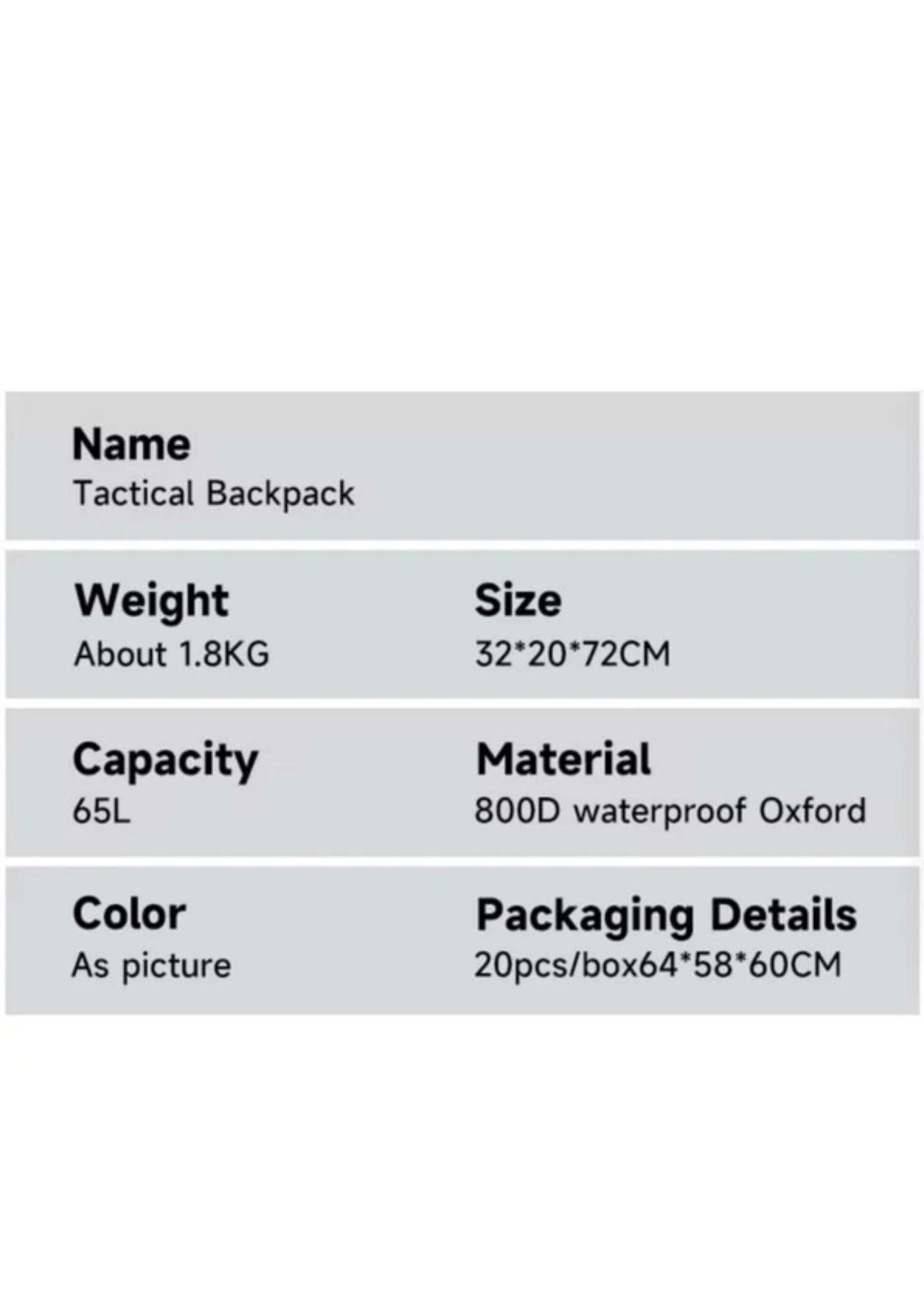 65L Outdoor Tactical Backpack