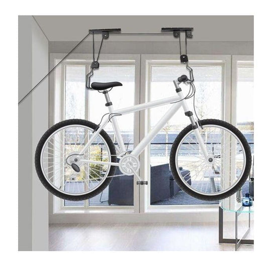 Bike Storage System: Ceiling Lift Rack MTB Road Bike Hold / Storage / Pulley / Hoist System - Ridge & Ride
